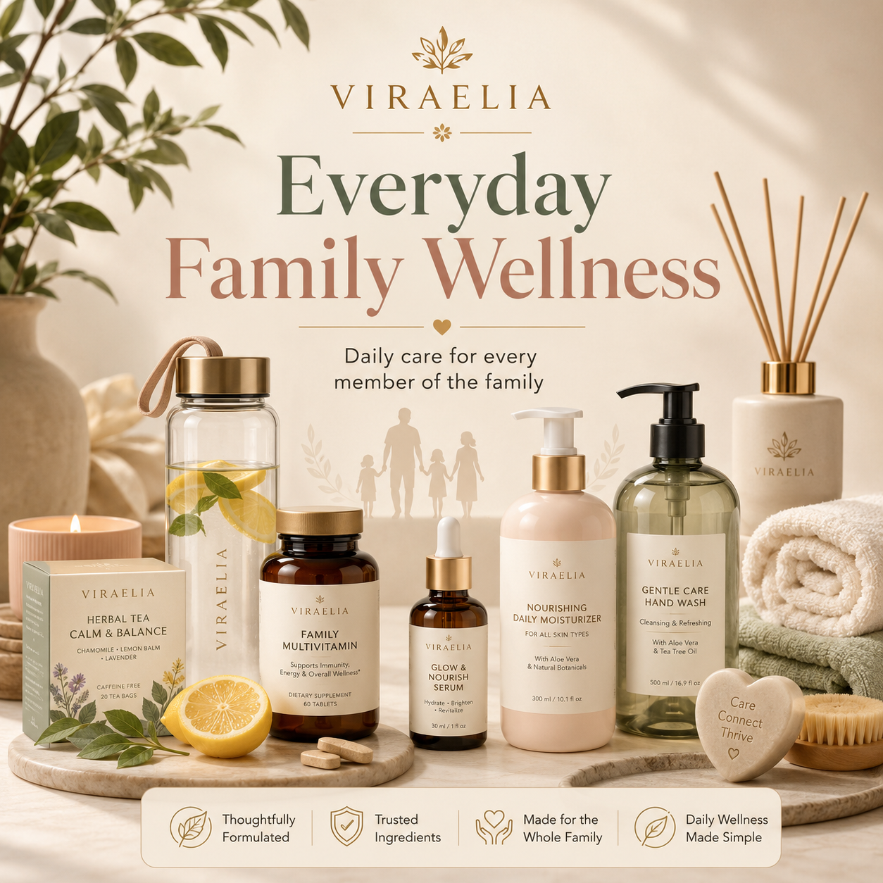 Family wellness supplements, nutrition and daily care essentials