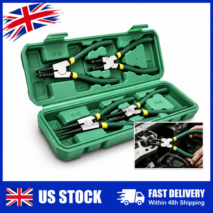 Professional 7" Snap Ring Pliers Kit 4-Piece Internal External Retaining Ring Set