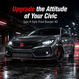 Honda Civic Type R Style Front Bumper with Grille & Front Lip