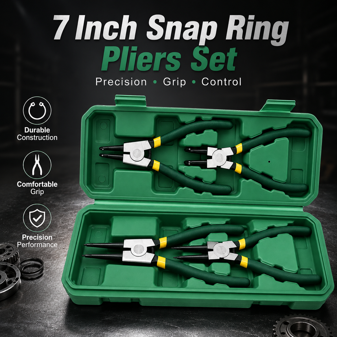 Professional 7" Snap Ring Pliers Kit 4-Piece Internal External Retaining Ring Set