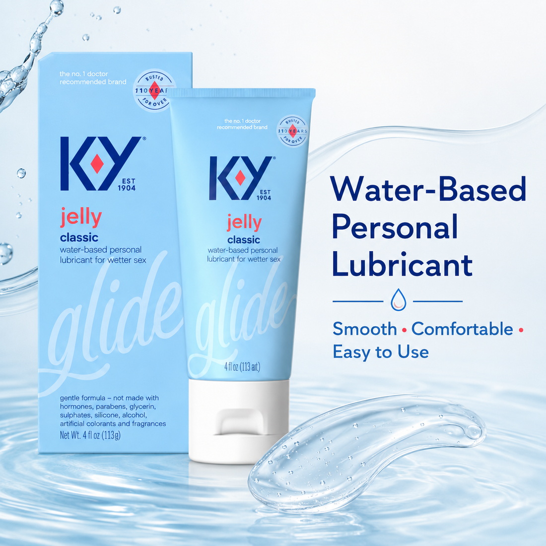 K-Y Water-Based Personal Lubricant Jelly 4 oz Tube