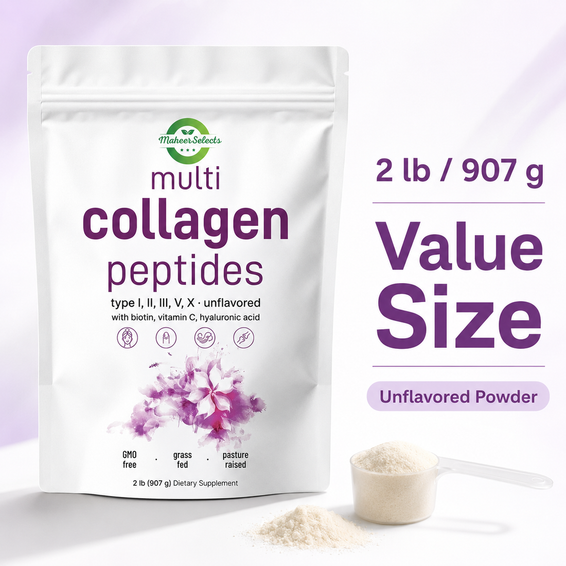 Collagen Peptides Powder Multi Hydrolyzed  2LB Types I II III V X