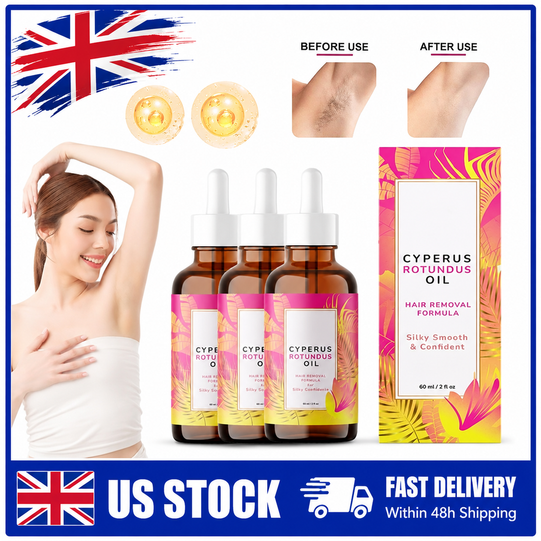 Pure Cyperus Rotundus Oil 60ml for Post Hair Removal Care