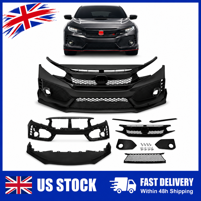 Honda Civic Type R Style Front Bumper with Grille & Front Lip