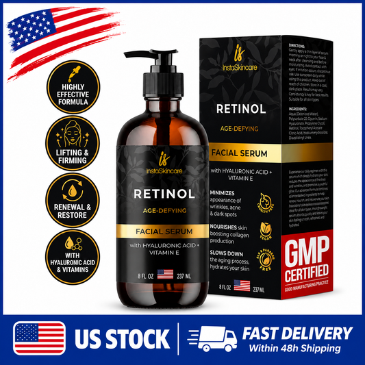 InstaSkincare Anti-aging Retinol Face Serum Vitamin C, A, E Hyaluronic Acid 8oz