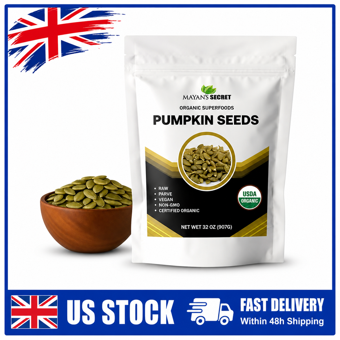 Mayan's Secret Organic Pumpkin Seeds 2lb Parve & Non-GMO