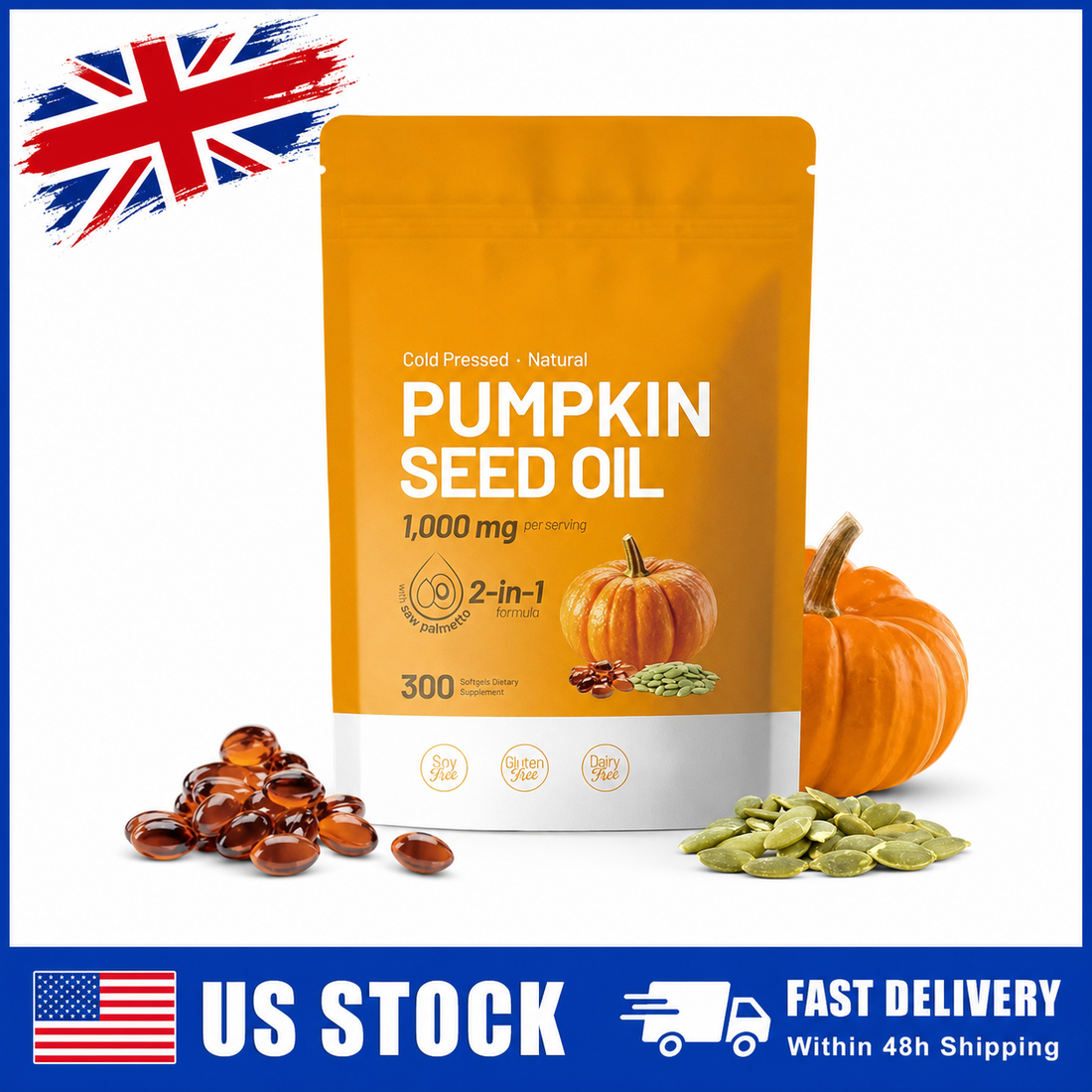 Pumpkin Seed Oil 1000mg Herbal Supplement 300 Softgels