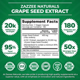 Premium Grape Seed Extract 400mg by Zazzee 180 Capsules