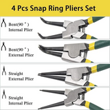 Professional 7" Snap Ring Pliers Kit 4-Piece Internal External Retaining Ring Set