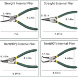 Professional 7" Snap Ring Pliers Kit 4-Piece Internal External Retaining Ring Set