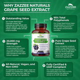 Premium Grape Seed Extract 400mg by Zazzee 180 Capsules