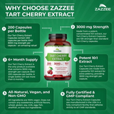 Zazzee Tart Cherry 3000mg Vegan Supplement 200 Capsules